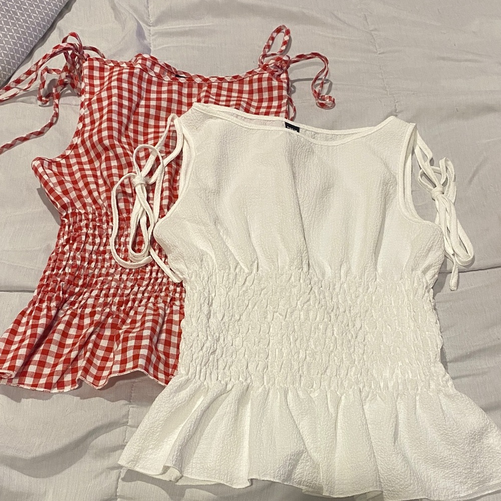SHEIN Red Checkered and White Blouses